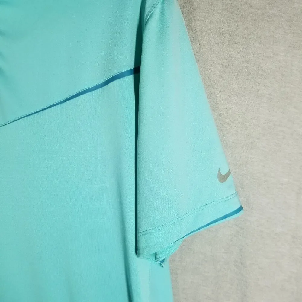 Nike Golf Tour Performance Mens Medium Aqua Teal Black Active‎ Dri-Fit Polo